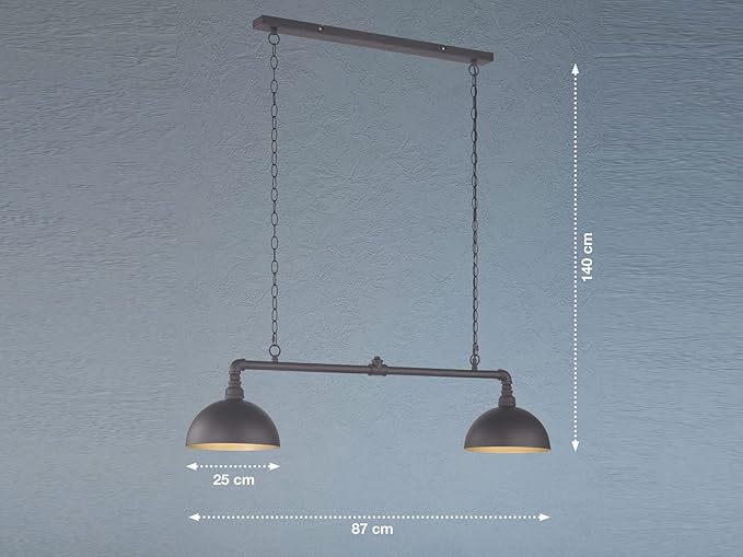 meineWunschleuchte meineWunschleuchte Hanglamp industriële stijl 2 lampen met LED & lampenkappen zwart goud photo 3