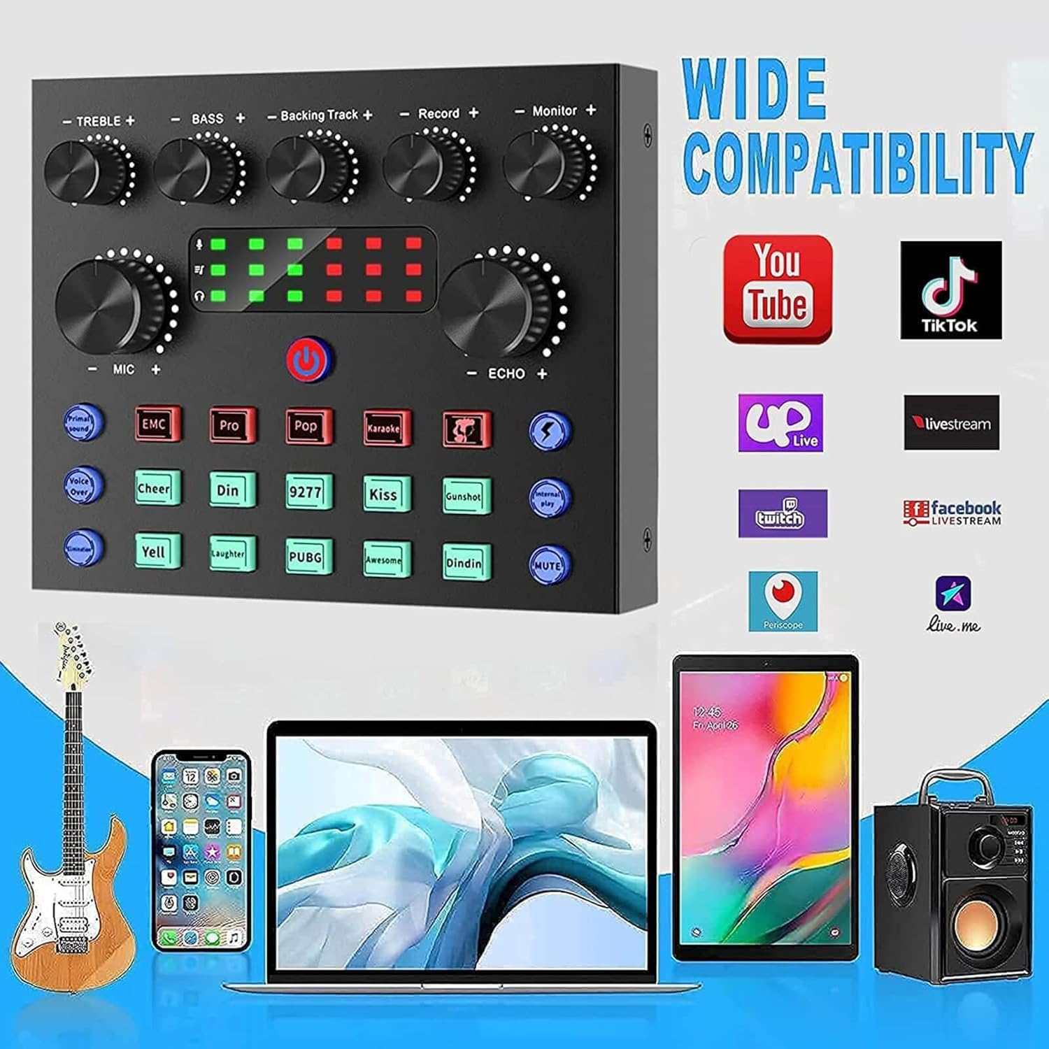 Audio Interface Podcast Equipment Bundle，Gofemial All-in-One DJ Mixer Audio Streaming Podcast Microphone Studio Condenser Mic Kit Gaming PC Phone Karaoke Recording Card Sound Live Voice Changer Board