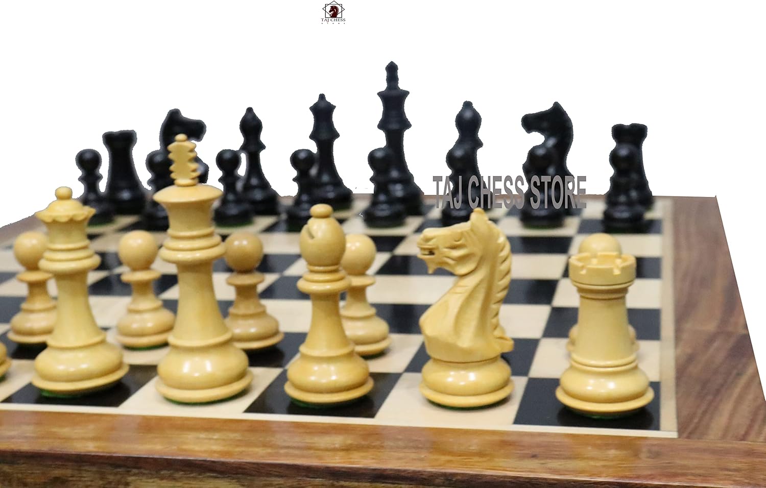Wooden Staunton Chess Pieces With 2 Extra Queens- 3.5 Fierce Knight Weighted Chessmen In Ebonised Boxwood|Unique Chess Set