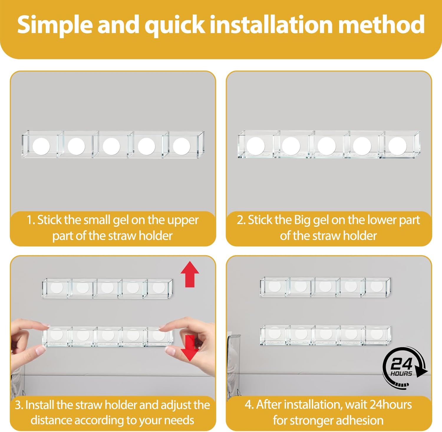 9.5” Large Acrylic Straw Holder for Cabinet Door - 2PCS Straw Holder Tumbler Straws Organizer Storage with Double Sided Adhesive, Space-Saving Organizer Storage Dispenser for Kitchen Counter Cupboard - Image 5