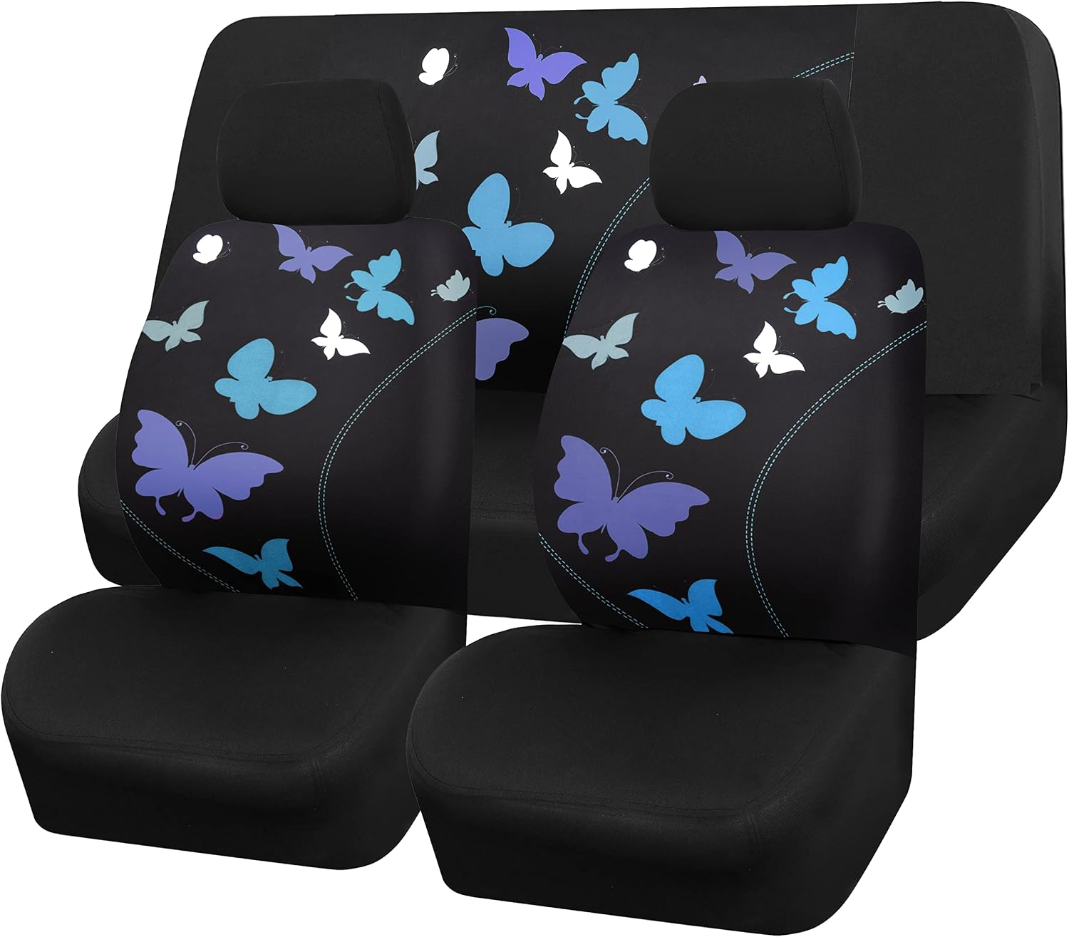 CAR PASS Universal Pretty Flying Butterfly Car Seat Covers Full Set, Fit for Women Cute Girls sedans,Cars,Vans ,Airbag Compatible(Black and Blue)