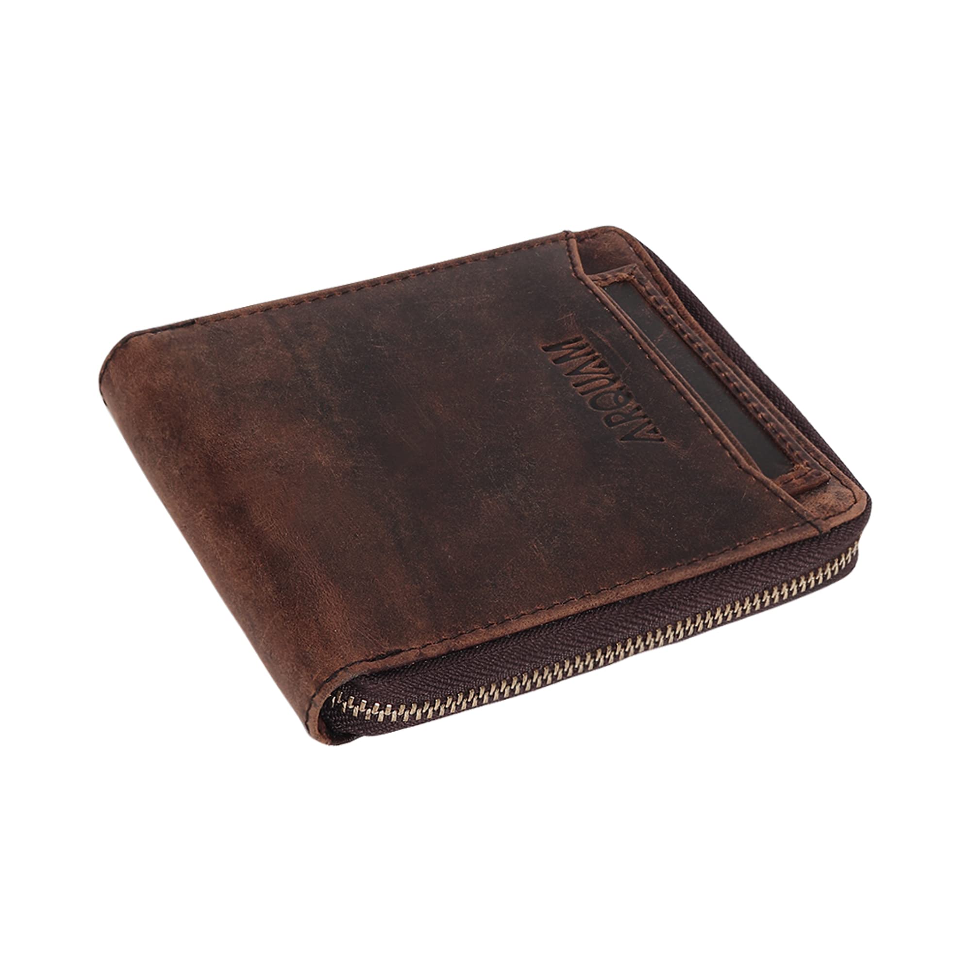 Men's Pure Leather Wallet | Genuine Leather Dark Brown Color with Chain Closure and External Card Holder Have Six Compartment's with RFID Blocking System-image-12
