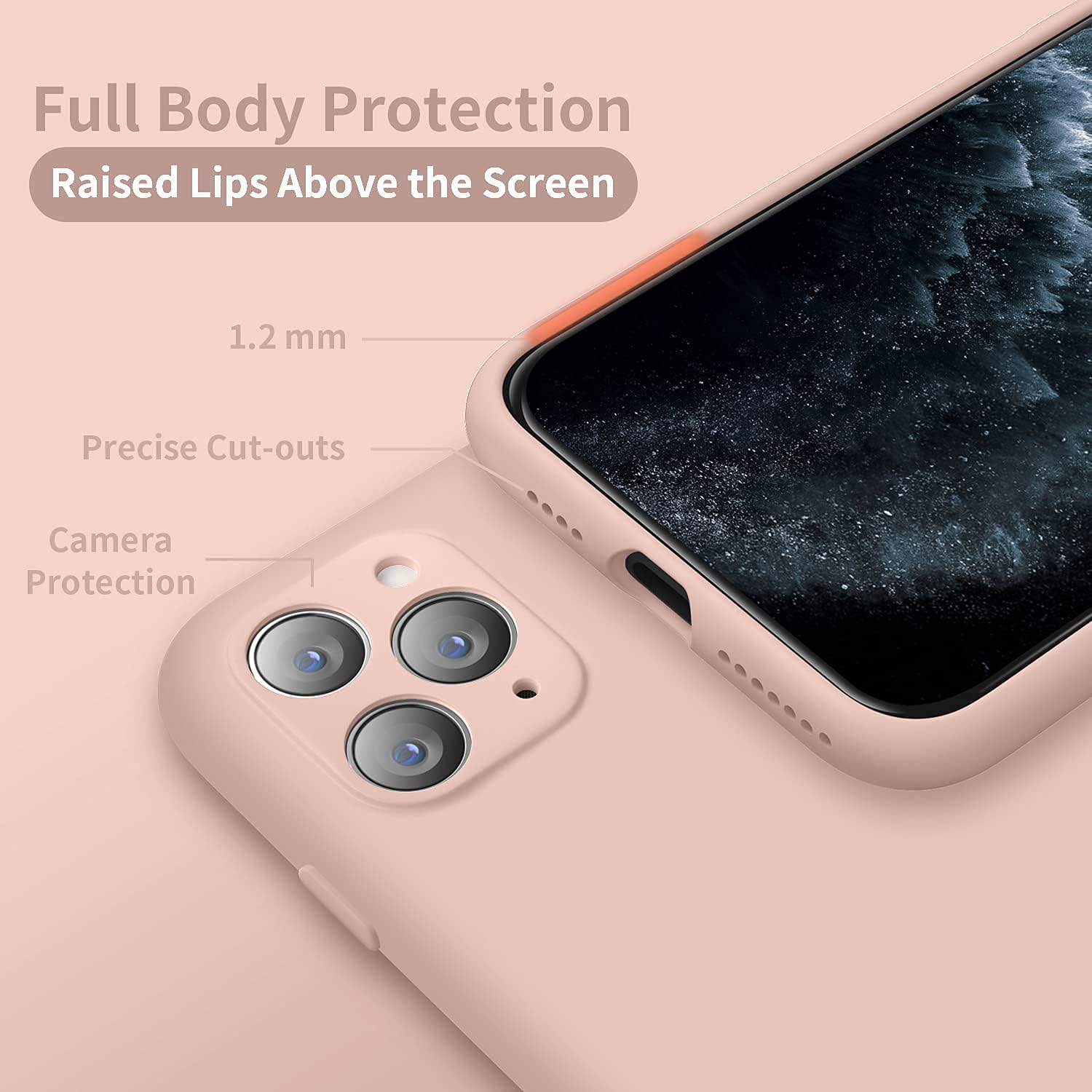 Cordking Designed for iPhone 11 Pro Case, Silicone Ultra Slim Shockproof Phone Case with Soft Anti-Scratch Microfiber Lining, [Enhanced Camera Protection], 5.8 inch, Pinksand