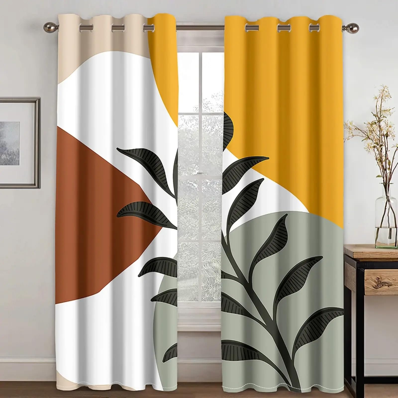 IKDZCM Blackout Curtains 2 Panels Flowers and Green Leaves Simple Sunshade Curtain Girls' Bedroom Home Decoration Curtains WxH/2x33x55inch Printed Curtains