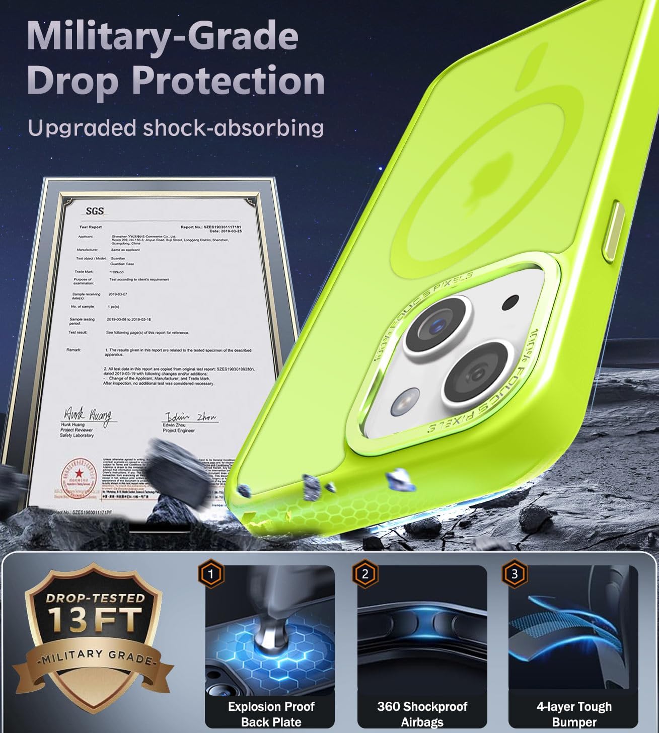 Newfuture Designed for iPhone 13 Case & iPhone 14 Case with Magnetic [13 FT Military Drop Protection] [Compatible with Magsafe] Slim Shockproof with Anti-Fingerprint Phone Case, Fluorescent Green - Image 5