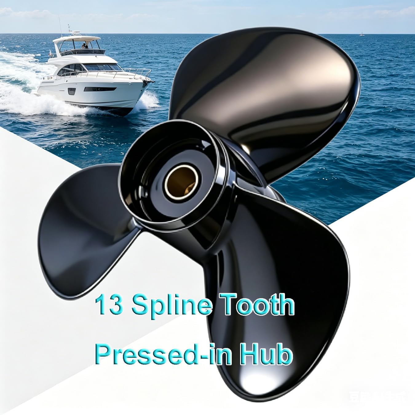 Outboard Propeller 12 1/4 x9 12 1/4 x8 11 1/4x10 Pitch, 13 Spline Tooth, Fit for Mercury 25-70HP Engine, 12.1x9p 12.2x8p 11.8x10p Aluminum Boat Motor Prop, Pressed-in Hub,3 Blades, RH