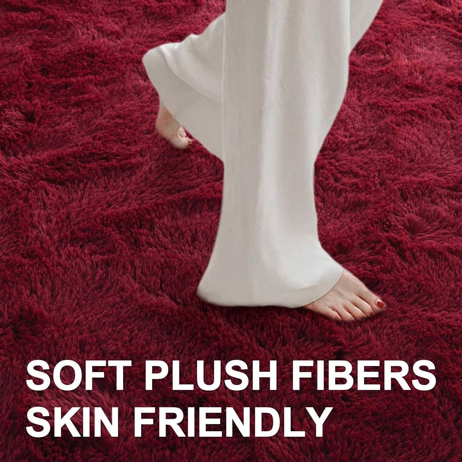 Area Rugs for Living Room, 4x6 Feet Soft Fluffy Shagg Plush Rug High Pile Large Indoor Modern Non-Slip Floor Carpet for Bedroom Nursery Girls Kids Home Room Dorm Decor Aesthetic Burgundy image 4