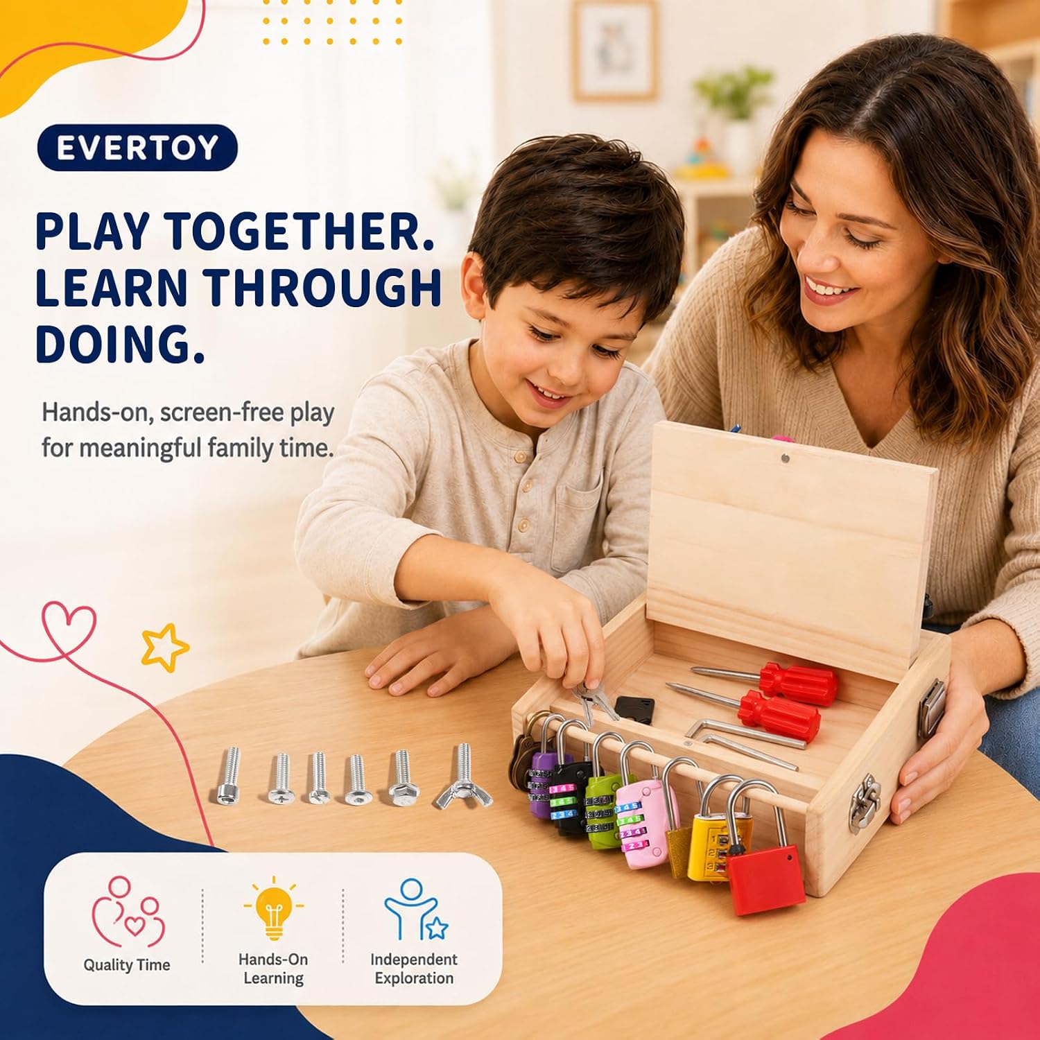 Montessori Wooden Busy Board - Fine Motor Skills Toys for 3-5 Year Old Boys Girls image 4