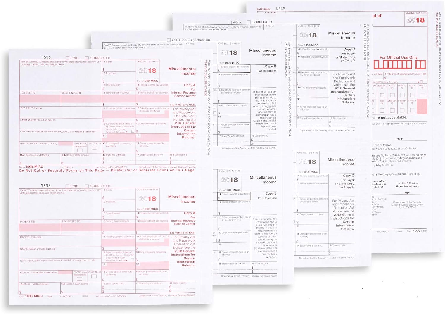 1099 MISC 5 Part Tax Forms Kit, 25 Vendor Kit of Laser Forms Designed for QuickBooks and Accounting Software