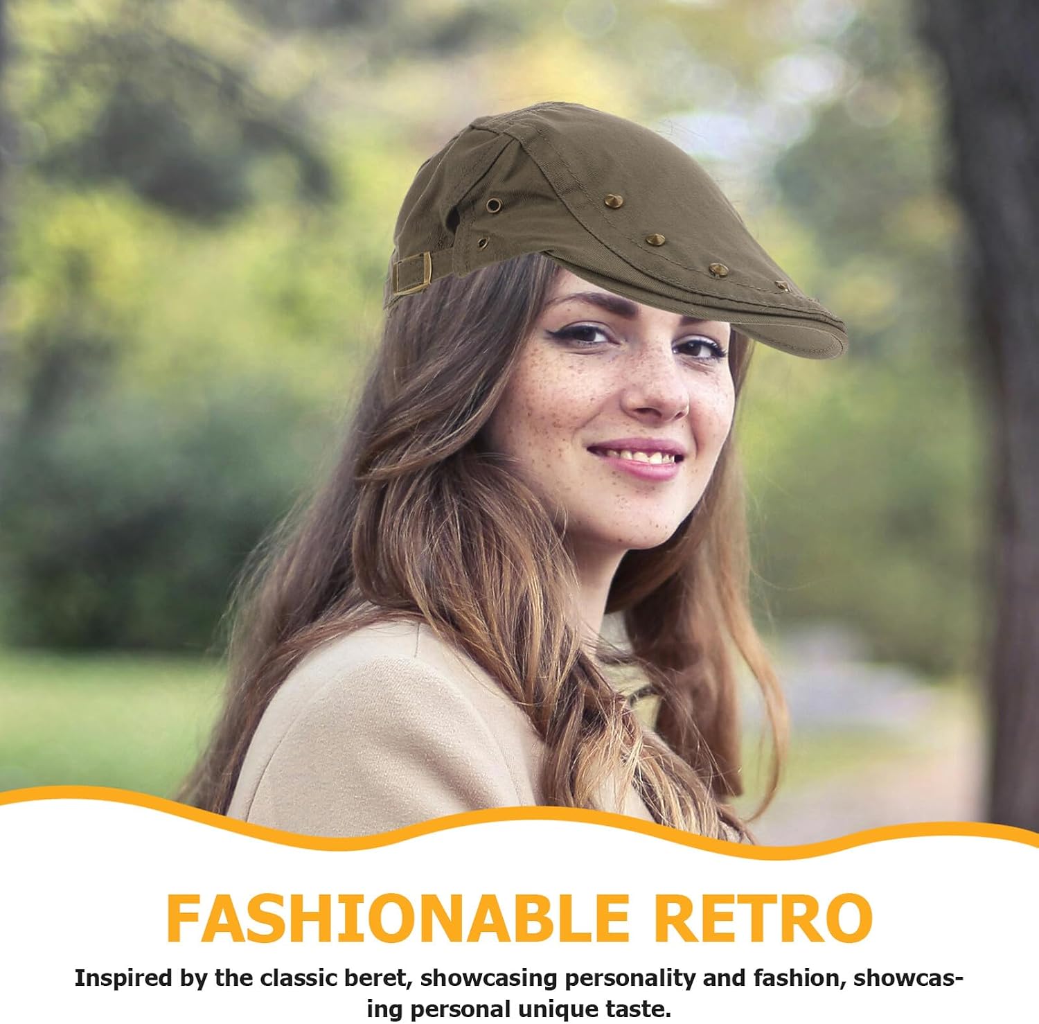 Women’s Newsboy Cap Vintage Studded Driver Hat Lightweight Summer Beret for Sun Protection Casual Fashion Headwear in Army Green