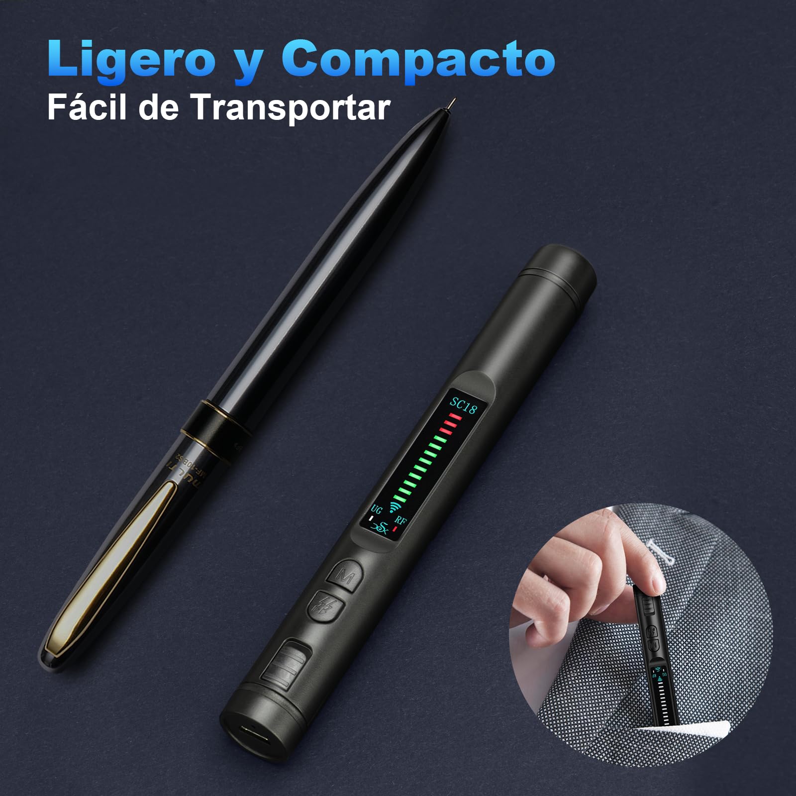 Detector de Camaras Microfonos Ocultos, Detector de Cámara Antiespía Detector de Rastreador GPS, RF Inalámbrico Detector para Automóvil, Oficina, Hotel