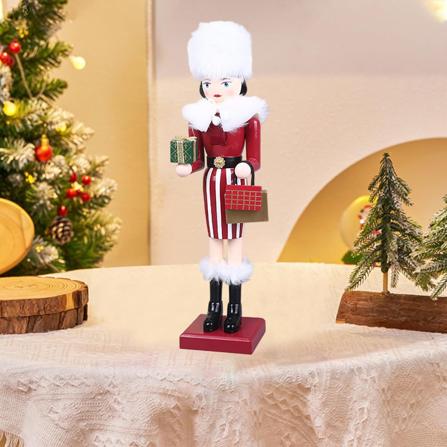 Nutcracker Christmas Decor Wooden Christmas Nutcrackers with Present Box for Shelves Tables Home Decor