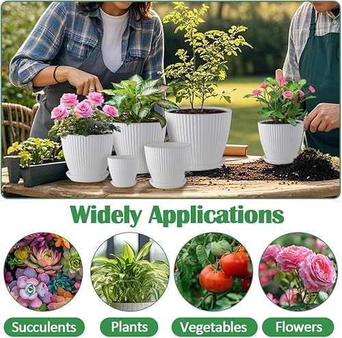 Miniatura 2 de Macetas de 7.56.55.54.94.23.5 pulgadas con agujeros de drenaje y platillo, macetas de plástico para plantas de interior, macetas ligeras para