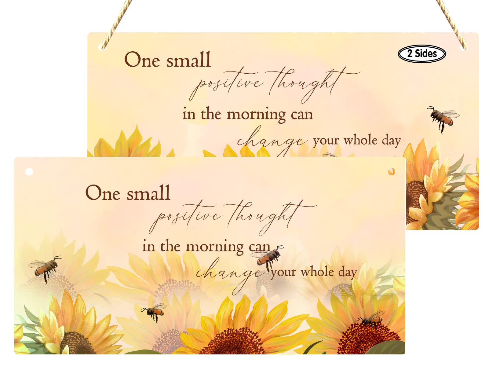 Fun-Plus Sunflower Hanging Wall Decor Sign - 12 * 6 inches PVC Inspirational Sign for Home, Office, and More - Realistic Design with Positive Poster Quotes.