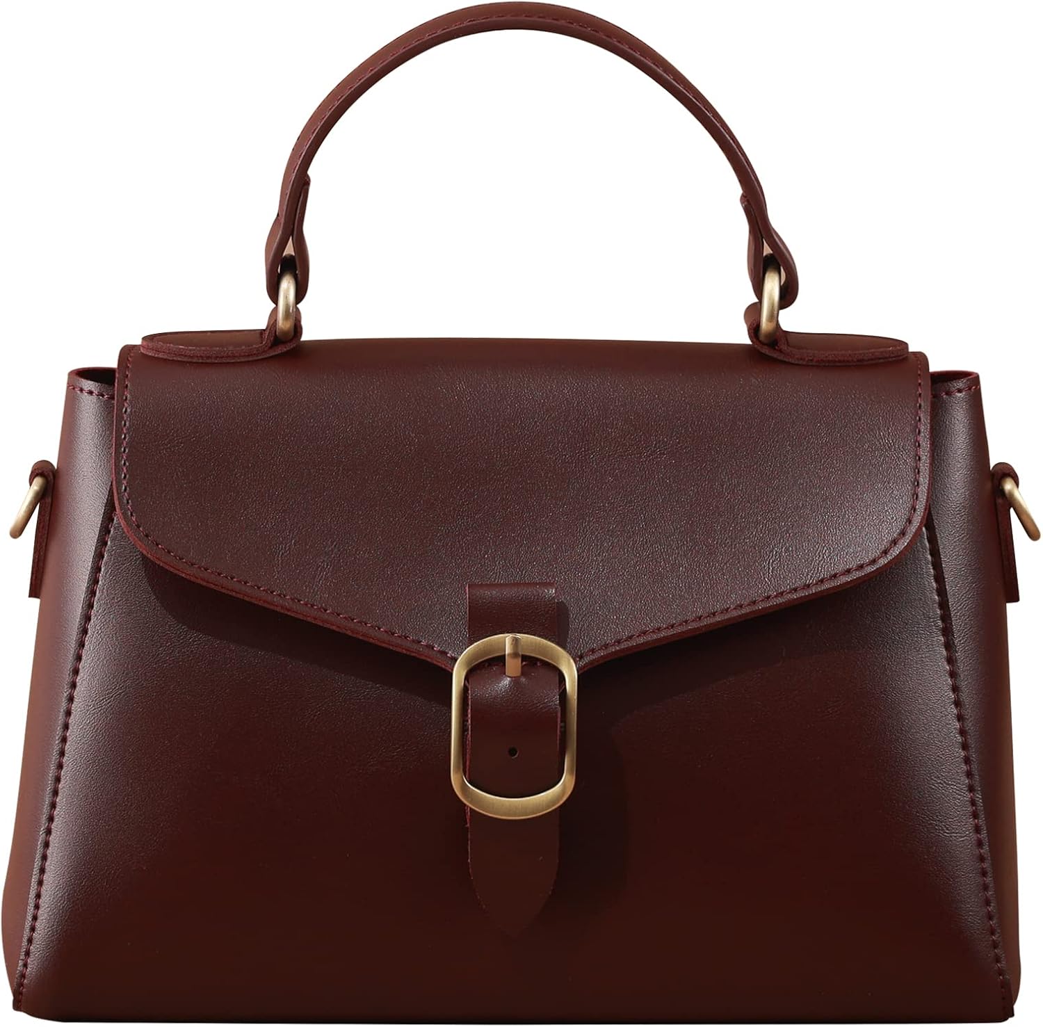 Vintage Vegan Leather Flap Top Handle Bag For Women Retro Satchel Casual Purse Simple Shoulder Classic Handbag