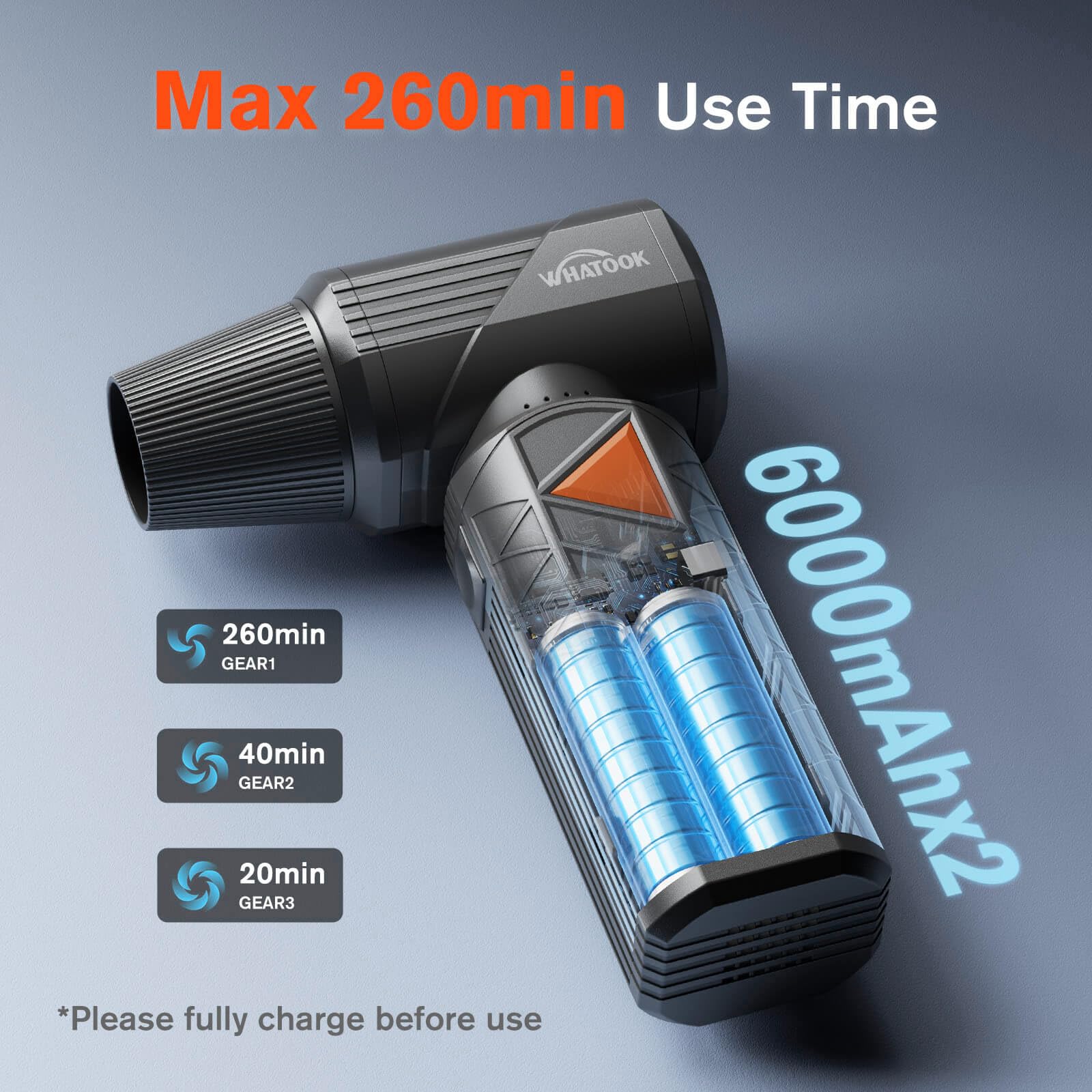 WHATOOK W02 Pro Soffiatore a Batteria, 400.000 RPM 100M/S Soffiatore ad Aria Compressa, 100 Livelli di Velocità Regolabili, Potenza Professionale per Auto, Pulizia PC, Tastiera, e Outdoor
