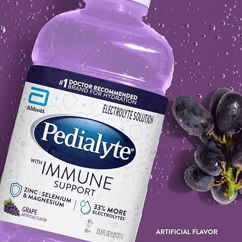 Miniatura 8 de Pedialyte con solución de electrolitos de apoyo inmunológico, limonada de frambuesa, bebida de hidratación con zinc, selenio y magnesio, 1 litro,