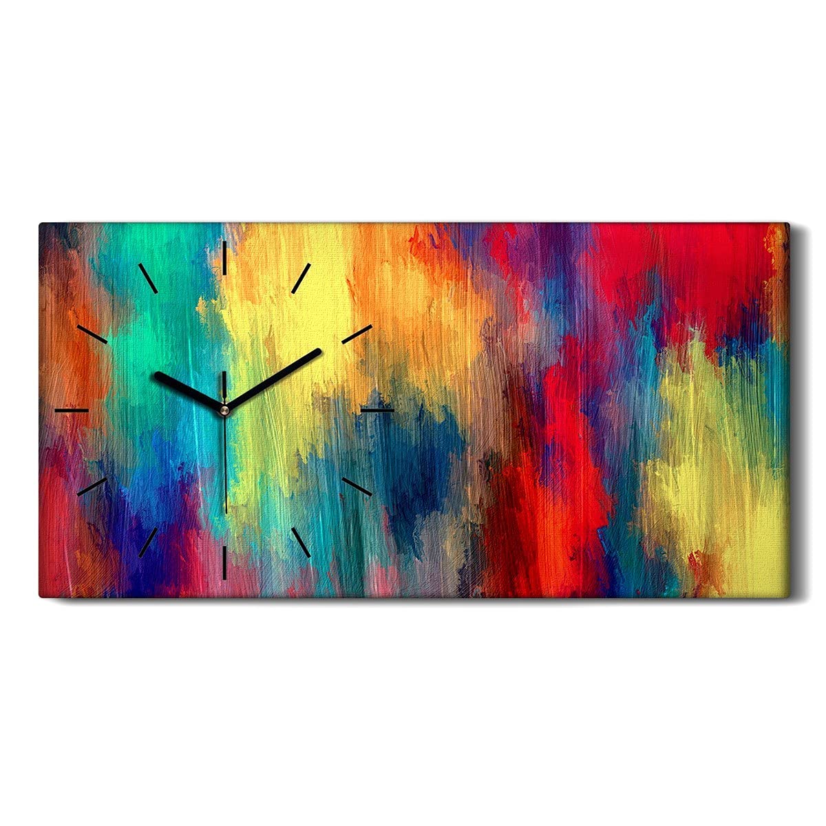 Horloge sur toile 60x30cm pour salon avec photo abstraite moderne et aiguilles noires