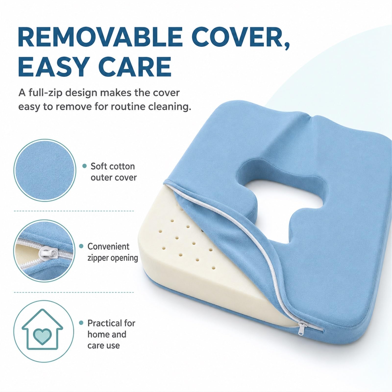 Cojín Antiescaras para Asiento y Cama Cojín de Coxis con Diseño Hueco Transpirable de Espuma Viscoelástica Ergonómica Alivio de Presión para Silla de Ruedas Mayores(Waterproof kit)