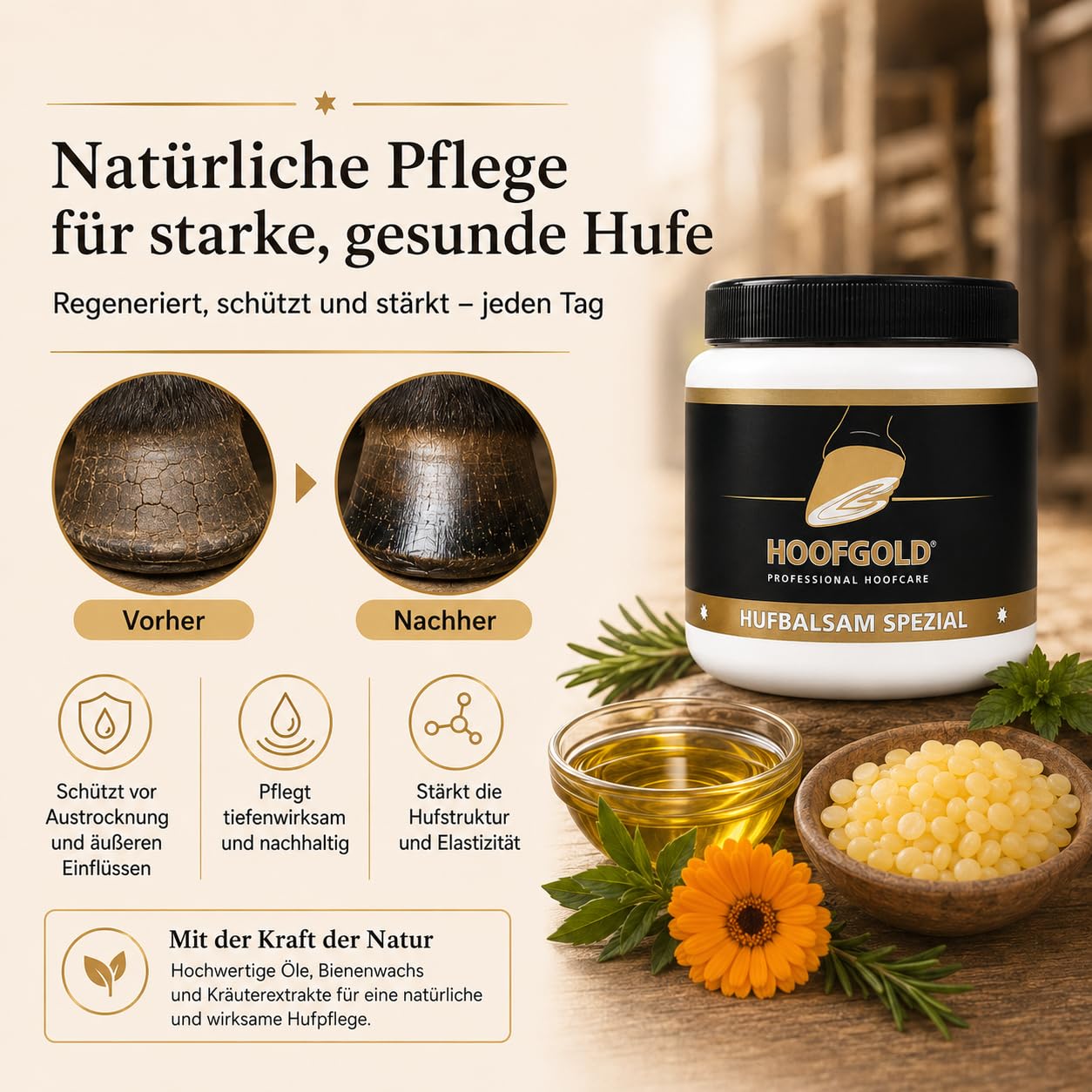 Bálsamo especial para pezuñas, caballo Huffett con aceites esenciales, cuidado 2 en 1 para pezuñas para grietas, podredumbre y cuerno frágil, nutre, protege y fortalece el cuerno, prensado en