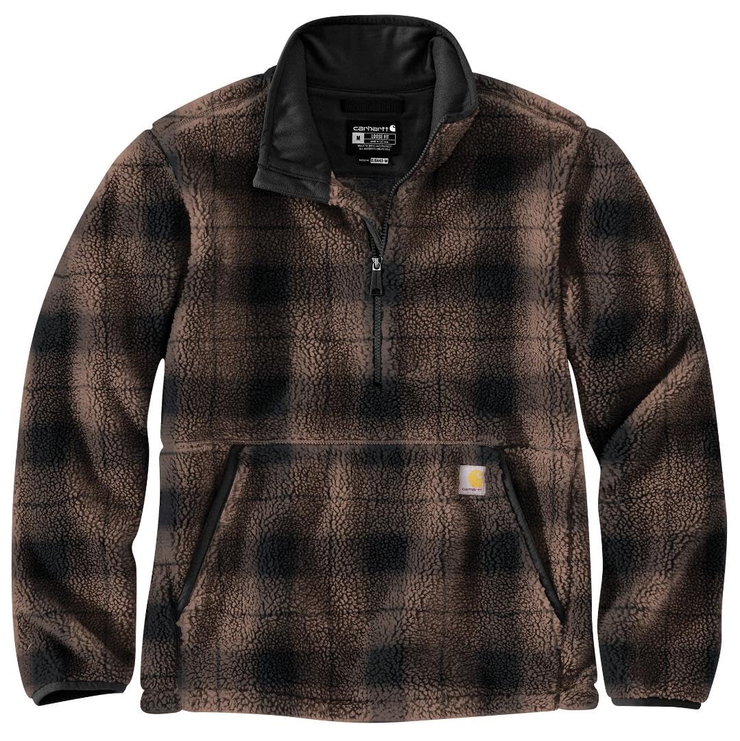 Carhartt Men's Loose Fit Fleece Pullover, Sepia Ombre Plaid, L