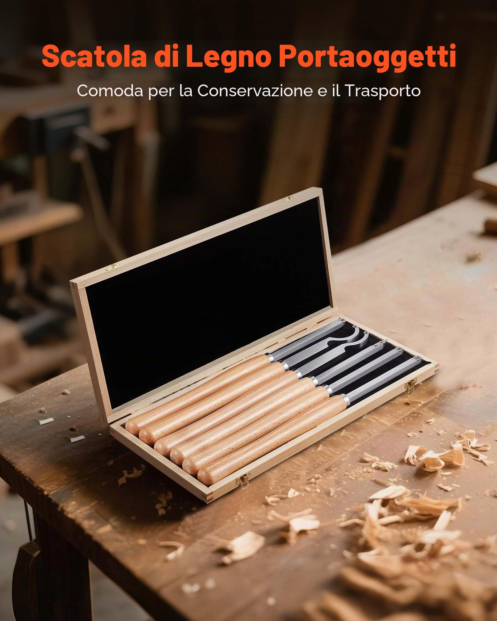 VEVOR Set di Utensili per Tornitura per Legno 6 pezzi, Set di Scalpelli per Tornio Utensili per Sgrossatura Finitura, Strumenti per Tornitura Lavorazione del Legno Fai da te