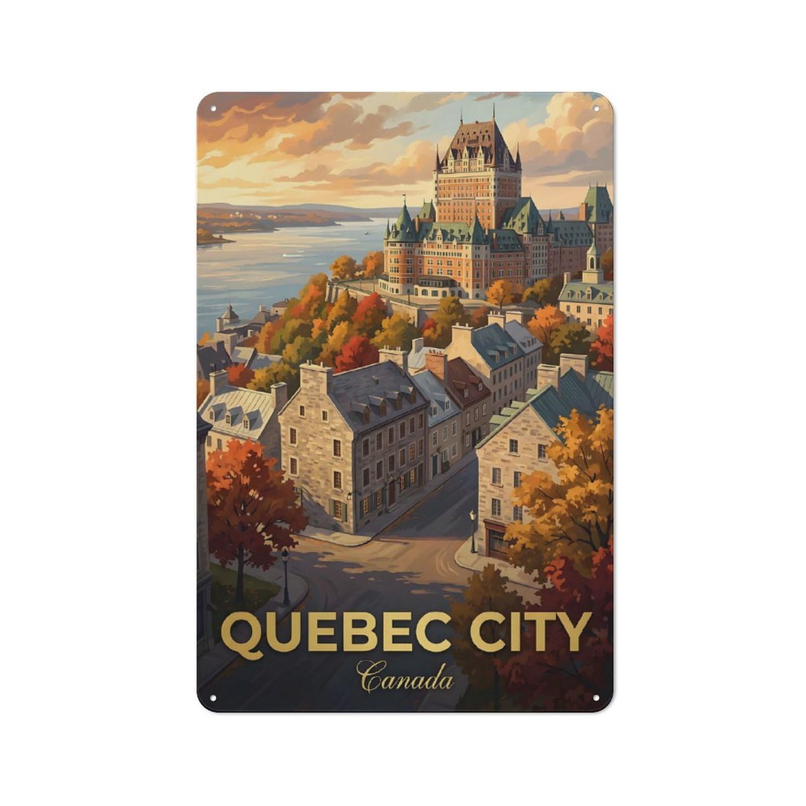 Junmoney Style-5 Tin Wall Plaque 30X20cm With Quebec City Autumn View For Guest Room Or Hallway, For Updating Guest Room And Hallway After Moving