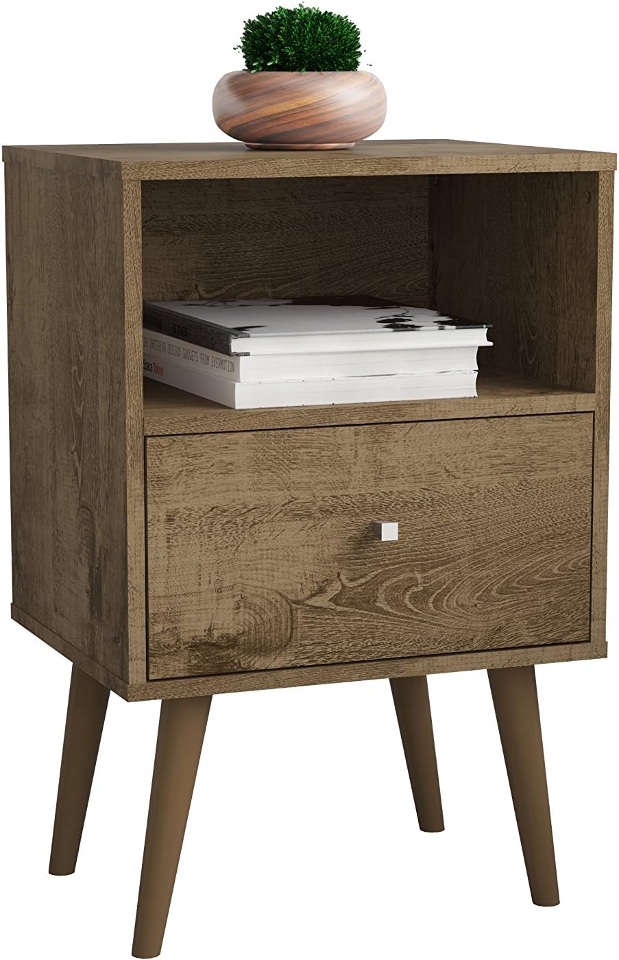 Manhattan Comfort Liberty Modern 1 Drawer Bedroom Nightstand/End Table, Rustic Brown