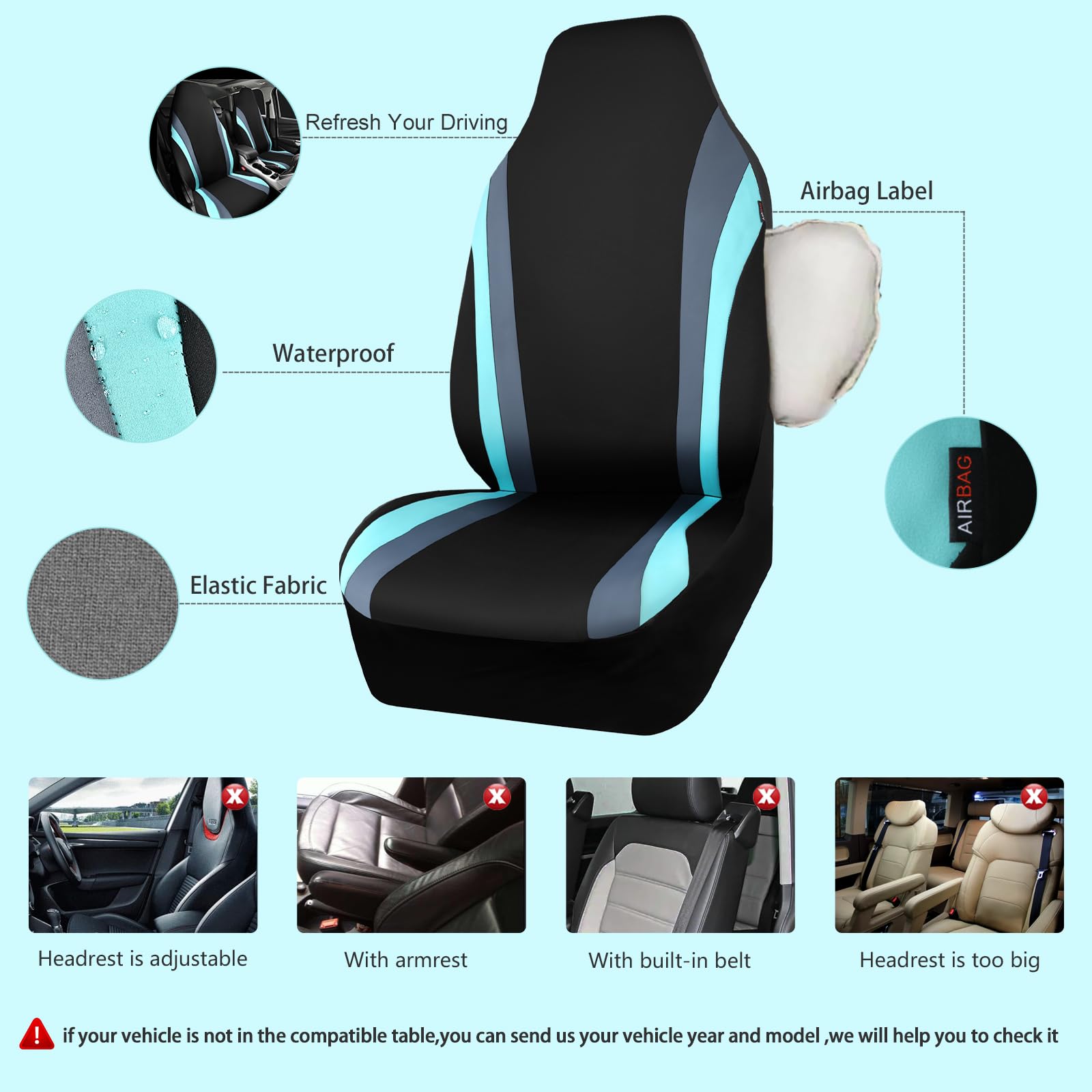 CAR PASS Line Rider - Juego completo de fundas de asiento de coche de neopreno, impermeables, ajuste universal