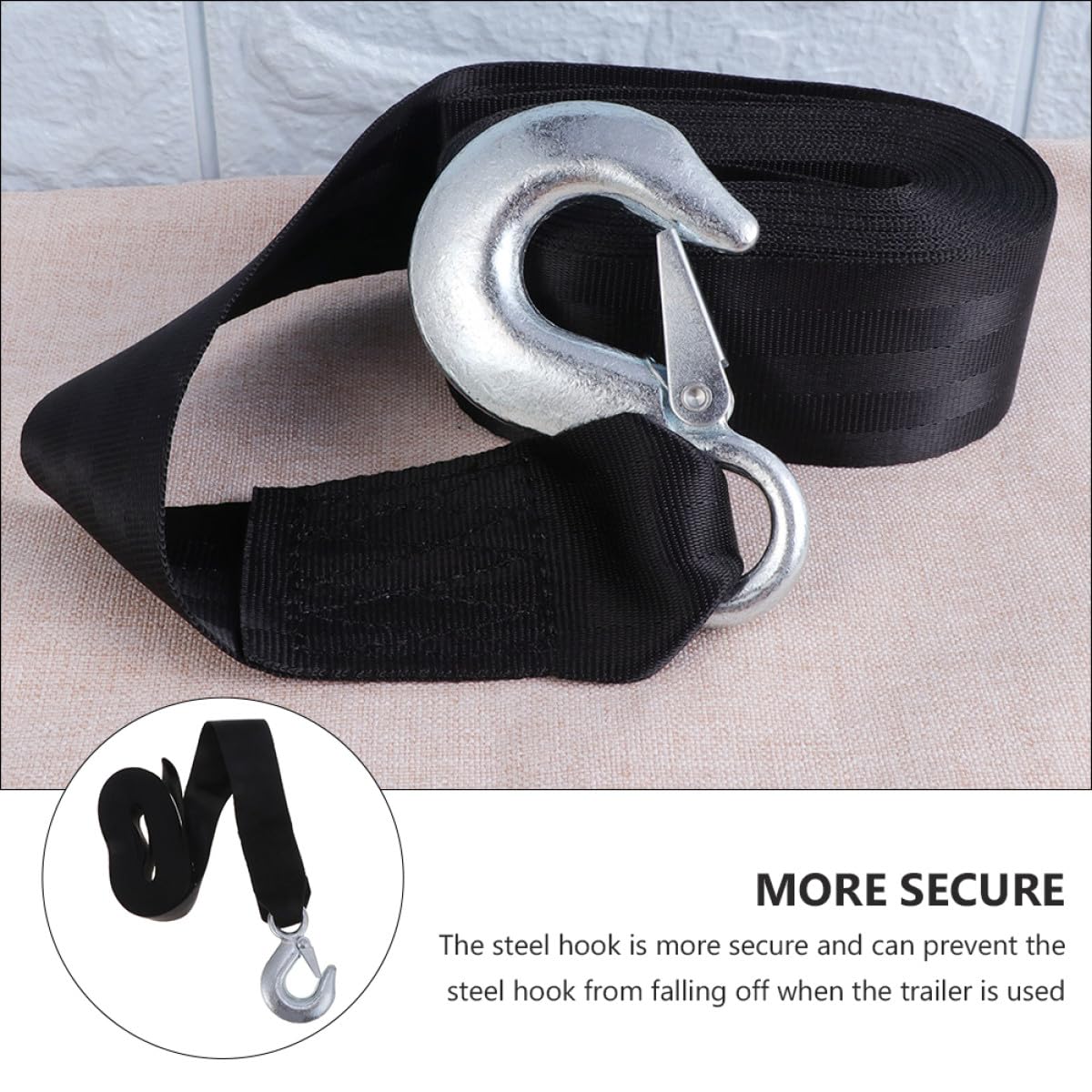 Ipetboom Cinghia per Verricello Rimorchio 1,5 Tonnellate in Poliestere Nero 4,7 Cm di Larghezza con Gancio in Acciaio Struttura Semplice Portatile per Uso Marino