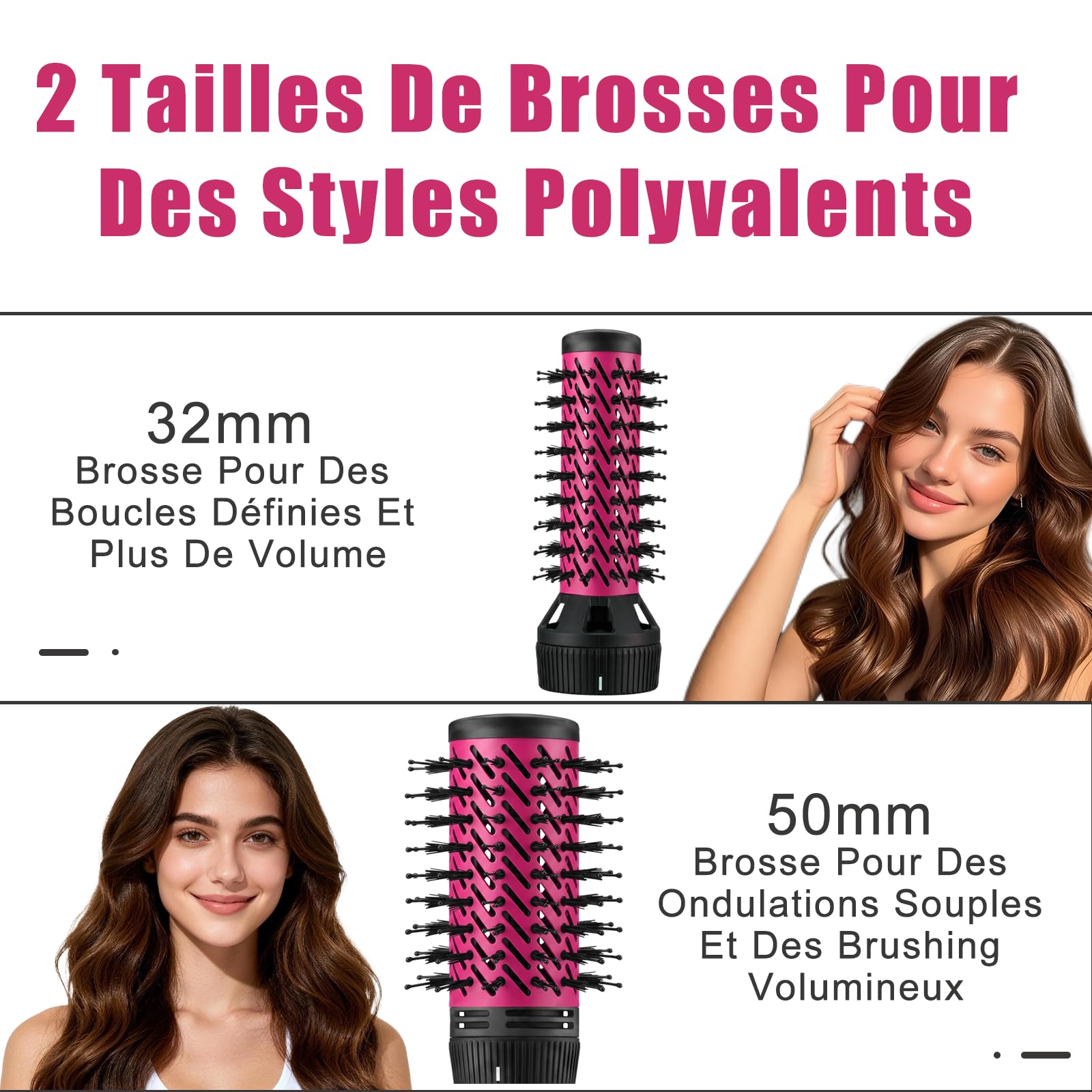 VGR 480 Brosse Soufflante 2 En 1, 1200W Brosse Chauffante Rotative, Rouge