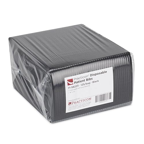 Miniatura 3 de Practicon Paquete de 125 baberos desechables negros para pacientes, 18 x 13 pulgadas, hoja de papel impermeable de 3 capas con respaldo de