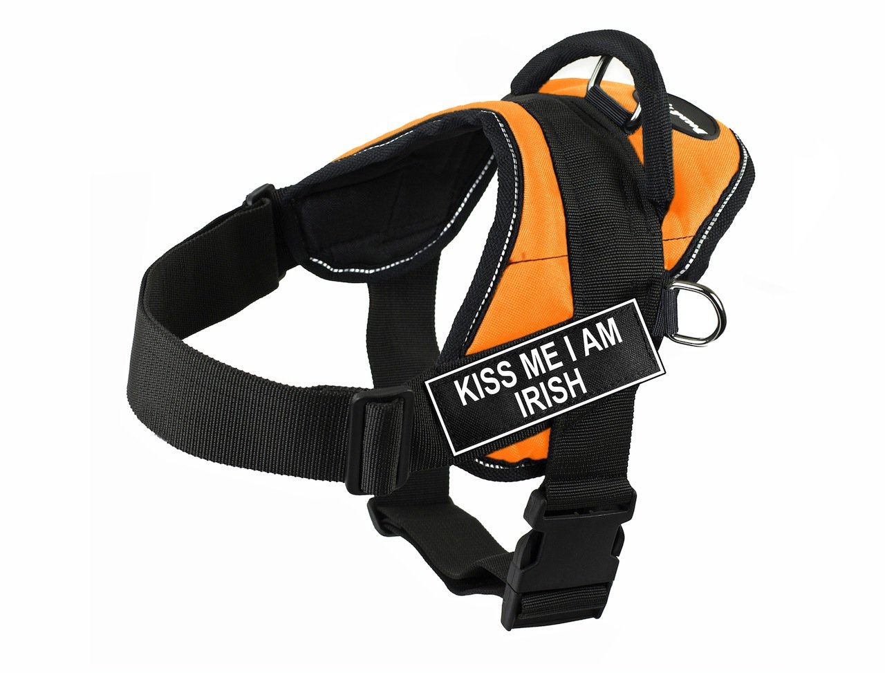 Harnais réfléchissant grand chien orange avec lettrage Kiss Me
