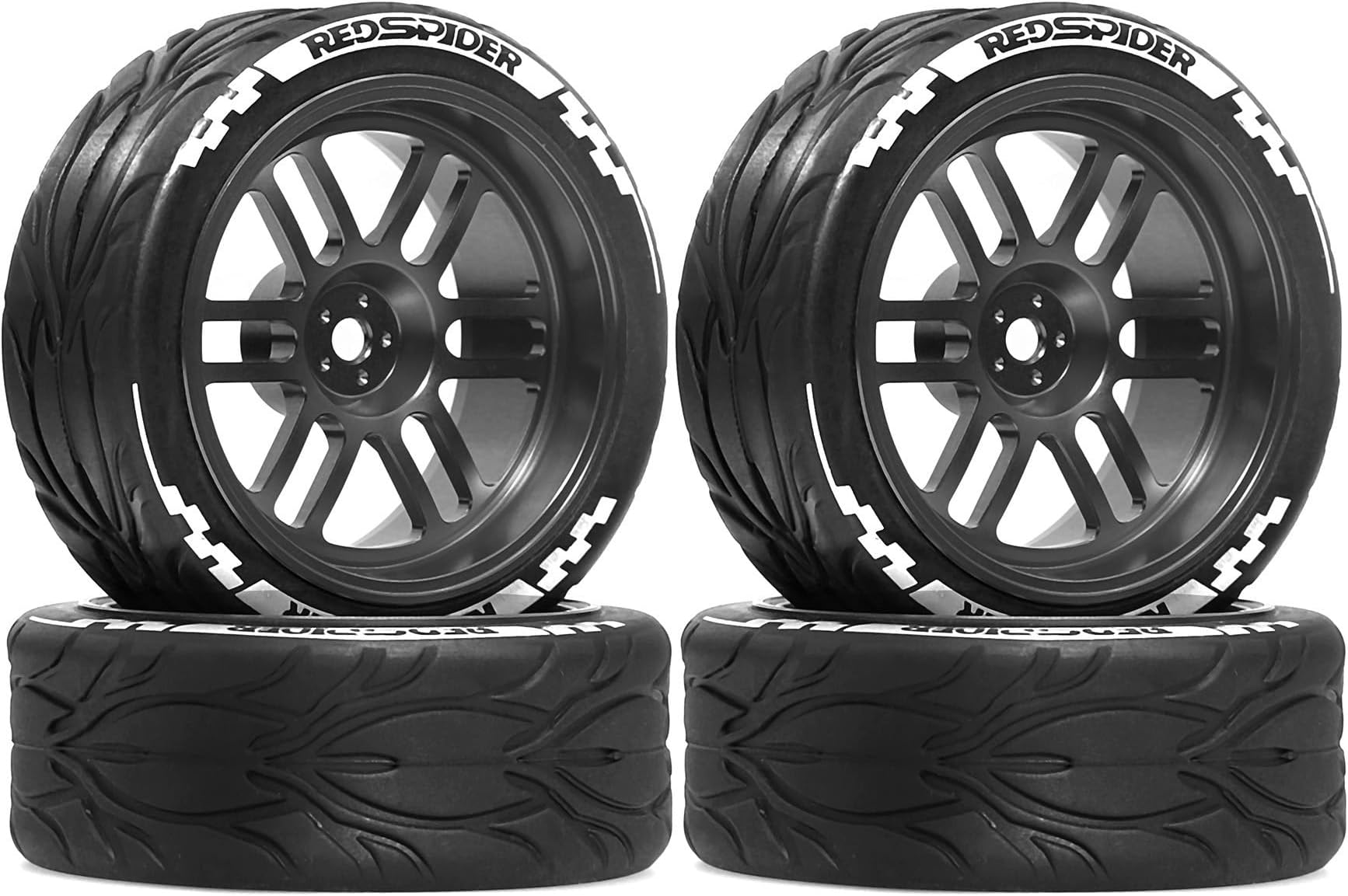 4PCS Aluminum Alloy Wheel Rim Tire Wheel Tyre 66x26mm Hex Hub 12mm RC Upgrade Parts for TAMIYA XV02 TT01 Kyosho FW06 HSP 94123 1/10 Rally RC Racing Car (Black)