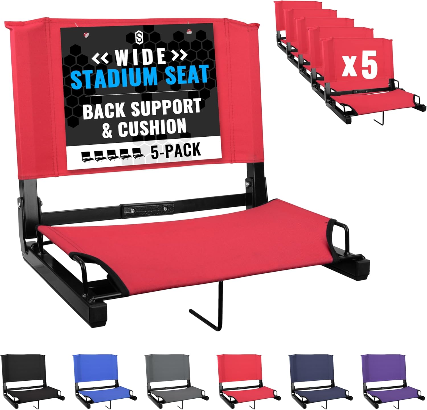 Sports Unlimited - Bleacher Chairs with Back and Cushion - Stadium Seats with Back Support Wide and Regular, Stadium Chair