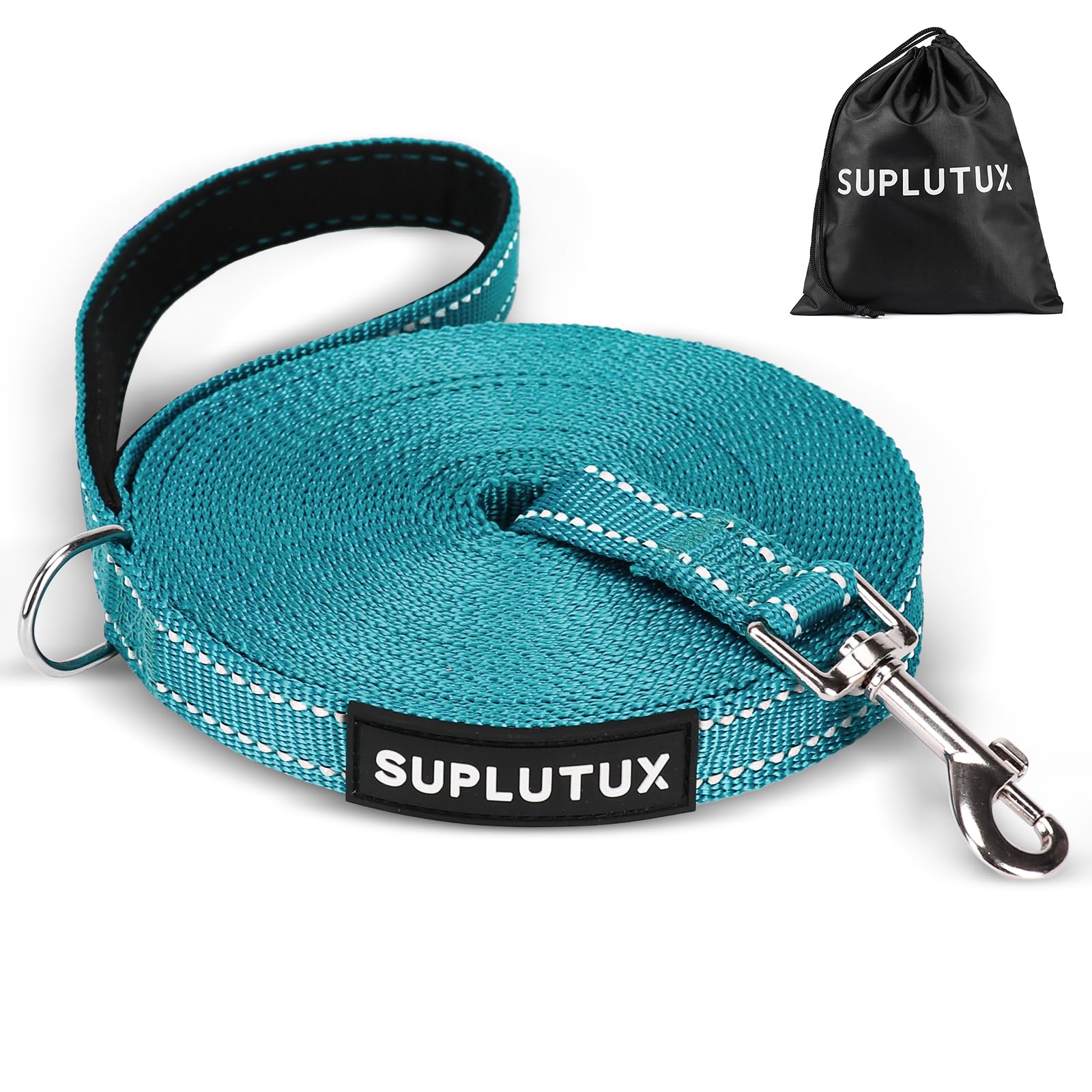 SuplutuX Dog Training Lead, Long Line Dog Lead with Reflective Strip, Durable & Lightweight Training Leash for Dogs, Perfect for Recall, Obedience & Outdoor Activities (Teal, 10m/32ft)