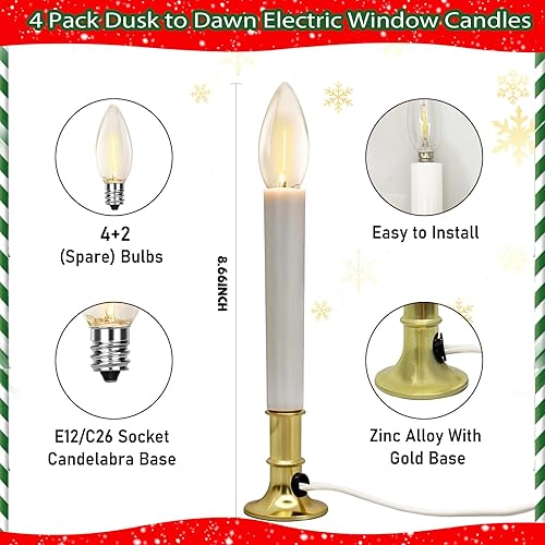 Vista 17 de GOOTHY Velas eléctricas para ventana con base chapada en níquel, lámpara de velas de Navidad con bombilla transparente C26, encendido/apagado, Velas