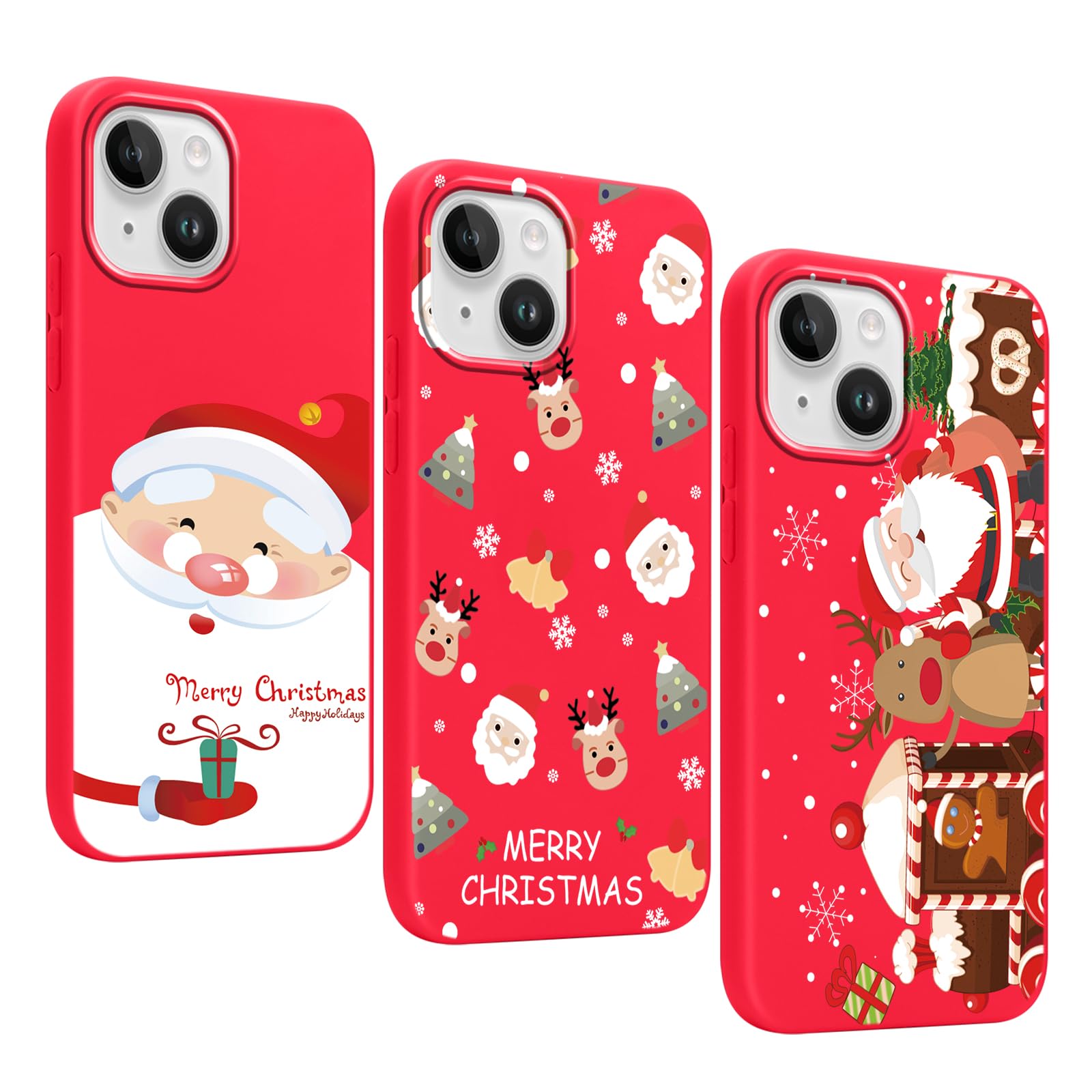 Eouine 3 Pack Cute Christmas Phone Case for iPhone 13 [6.1"], Soft Thin Slim Silicone Phone Case with Santa Claus Tree Print, Anti-Scratch Shockproof 3Pcs Winter Gifts Funda Cover for Girls Women Red