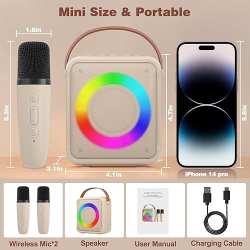 Miniatura 5 de SEATANK Mini máquina de karaoke para niños, juguetes para niñas, altavoz portátil de karaoke Bluetooth con 2 micrófonos inalámbricos, regalo de