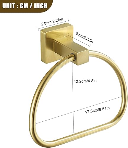 Miniatura 7 de Leyden Toallero de mano dorado cepillado, anillo de toalla de baño, colgadores de toalla de mano de baño montado en la pared medio redondo moderno