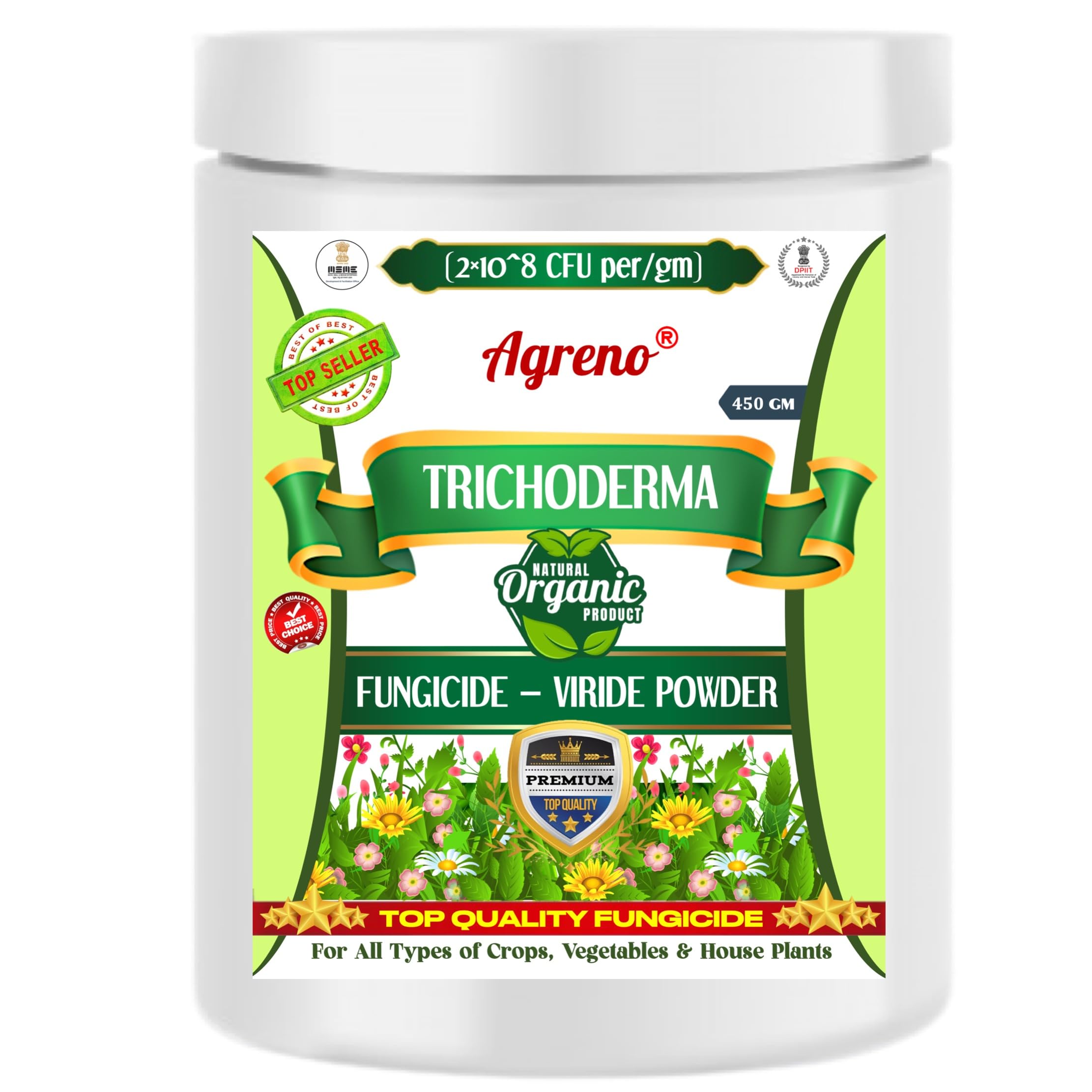 Agreno® Trichoderma Fungicide - Viride Powder for Plants (2 x 10^8 CFU per Gram) Bio Fungicide - Prevents Fungal and Bacterial Diseases in Plants. (450 gm)