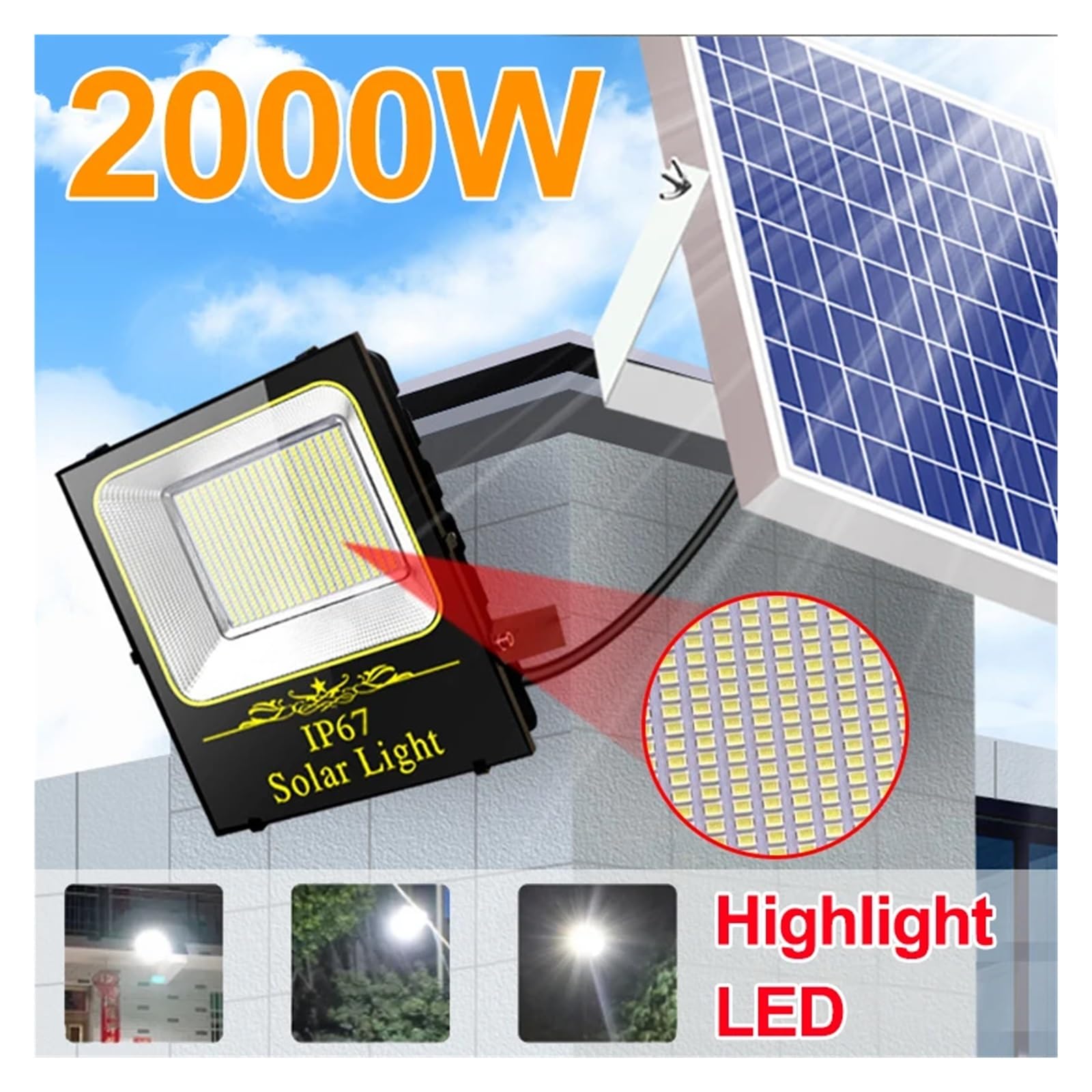 Lampa solarna zewnętrzna, 2000W lampa LED typu Flood światła słoneczne ogrodowa lampa LED Refletor budynki światło słoneczne wodoodporna lampa reflektor awaryjna lampa ścienna