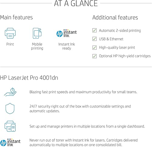 Miniatura 3 de HP Laserjet Pro 4001dn Monochrome Laser Printer with Mobile Printing White - Print only - 42 ppm 1200 x 1200 dpi Auto 2-Sided Printing 85 x 14