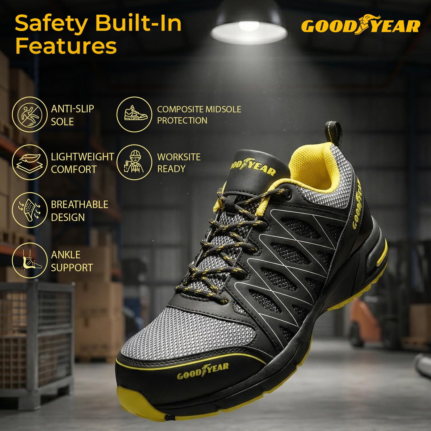 Goodyear Mężczyźni Metallfreie Arbeitssicherheit Trainer Mit Non Metallic Stoffkappe S1p / / Hroobuwie ochronne