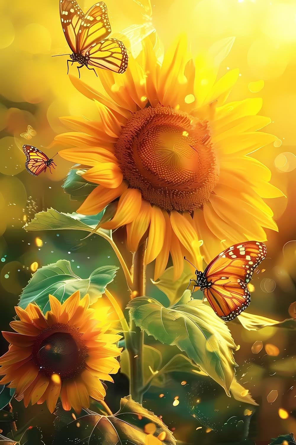 5D DIY Diamond Painting Kits for Adults - The Sunflower and Butterflies Full Round Diamond Canvas Diamond Art by Numbers Painting Kit Gift, Home Wall Decor 20x30 inch