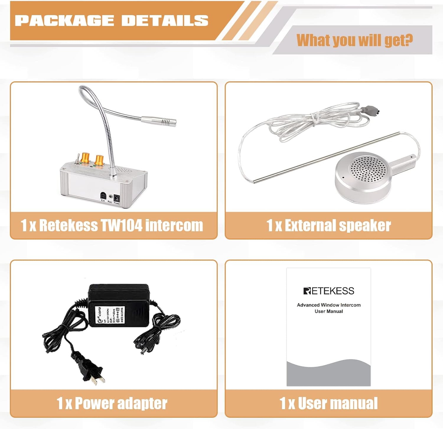 Retekess TW104 Two Way Intercom, Full Duplex Intercom System with Clear Sound, Intercom System for Dining Car, Indoor, Hospital