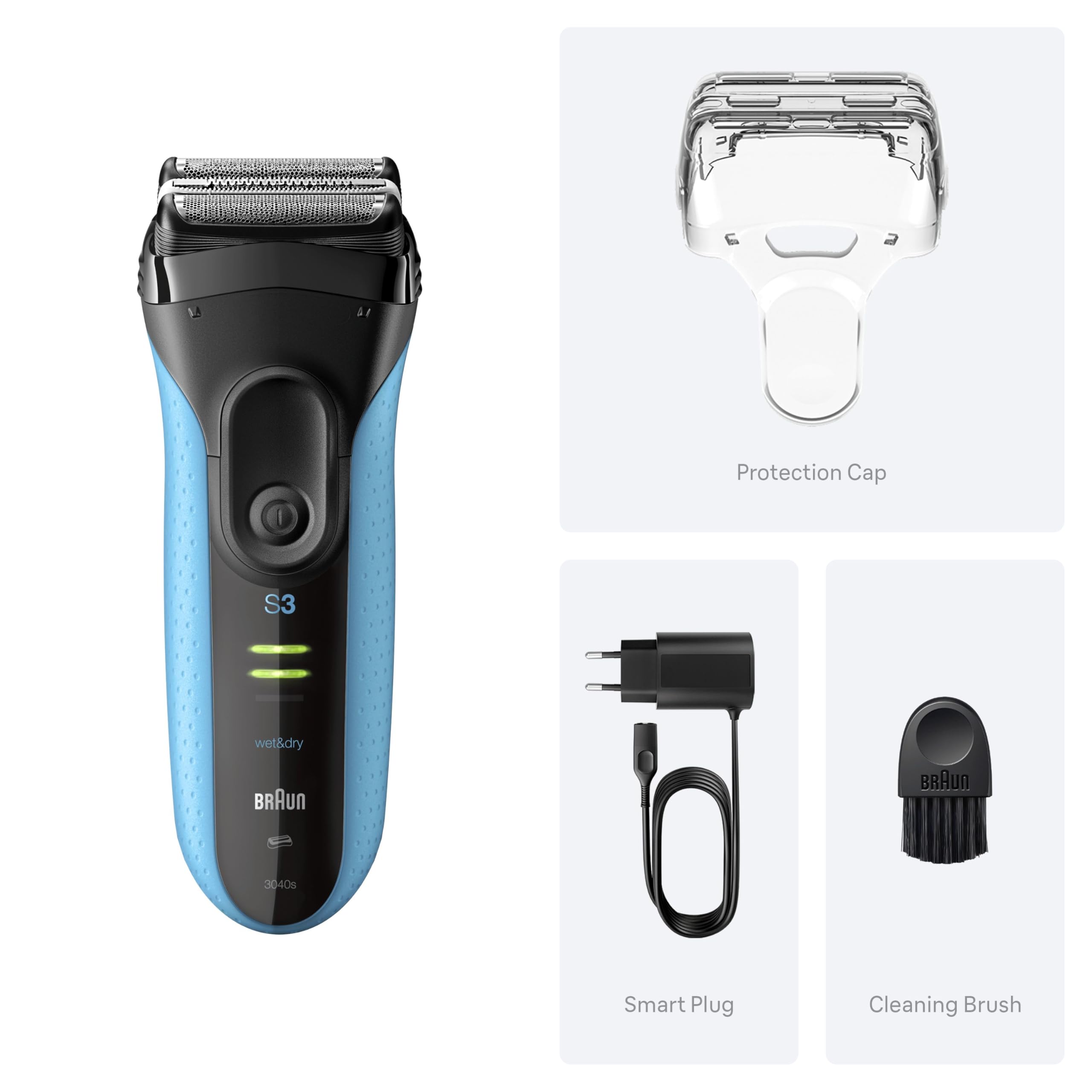 Braun Series 3 ProSkin Electric Shaver, 3040si, Black/Blue - Wet & Dry Electric Razor for Men, Pop Up Precision Trimmer, Rechargeable, Cordless, Designed in Germany — view 6