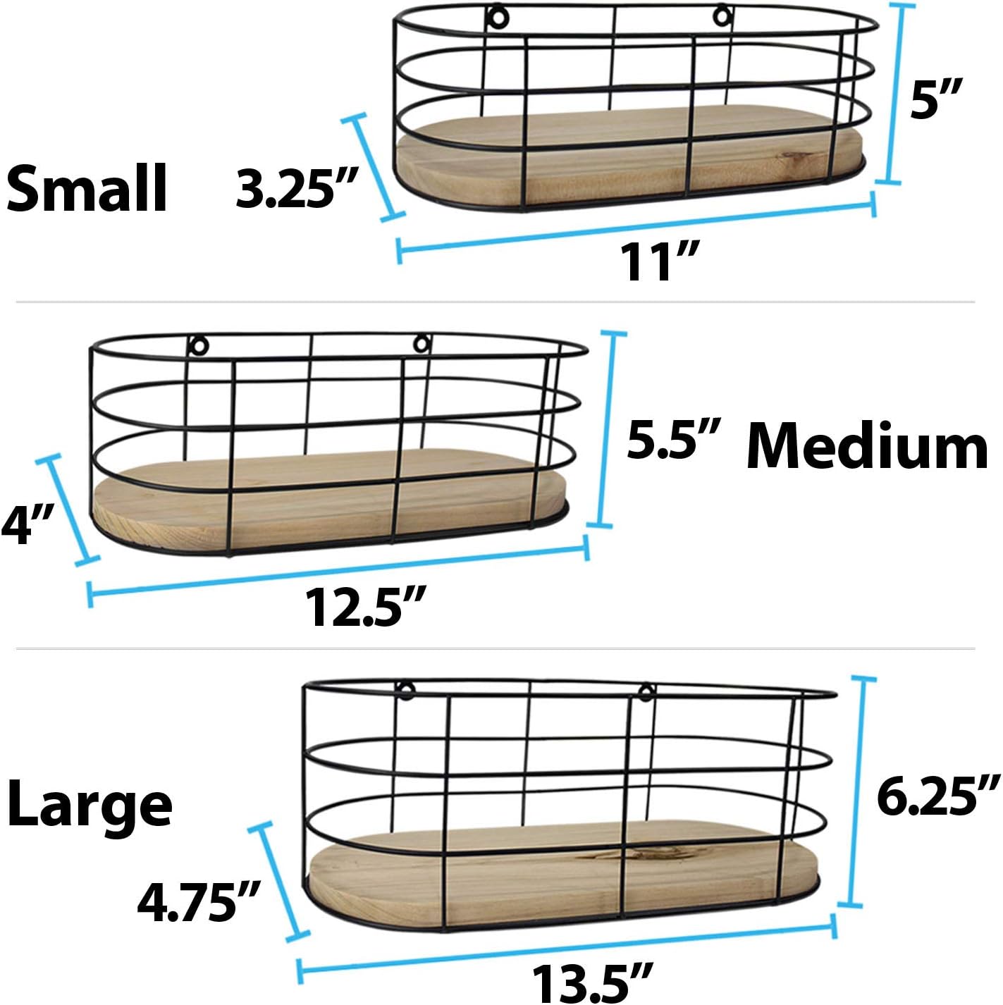 Blue Donuts Set of 3 Wire Baskets for Storage Wall Mount - Stackable Wire Baskets for Organizing, Hanging Wire Basket for Living room, Bathroom, Kitchen, Pantry, Wire Fruit Basket, Black Wire Basket