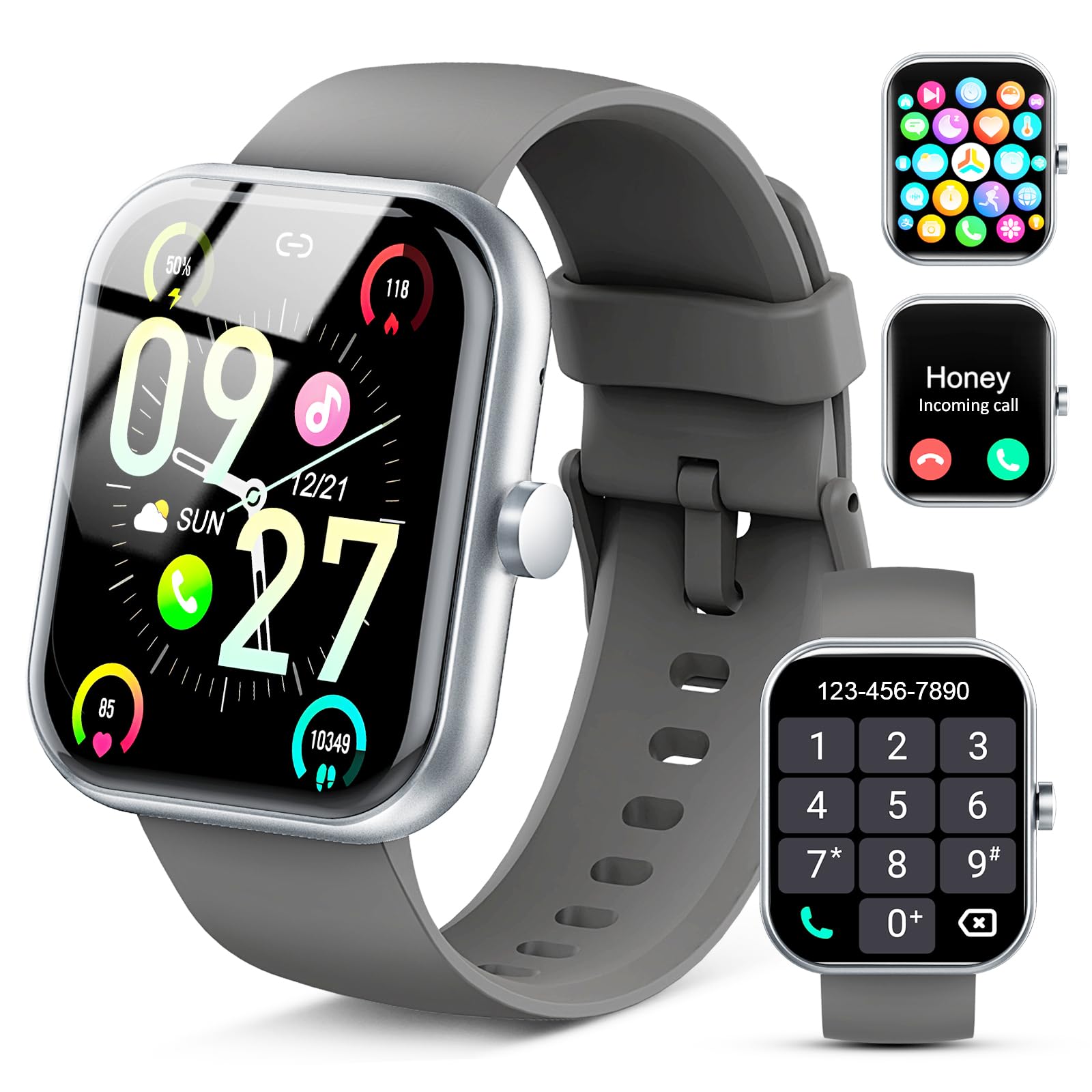 Coucur Smart Watch for Men Women, 1.96" Fitness Tracker Running Watch (Answer/Make Call), Pedometer, Sleep/Step/Activity/Heart Rate Monitor, 110+ Sport Modes Smartwatch for Adroid iOS, Deep Black