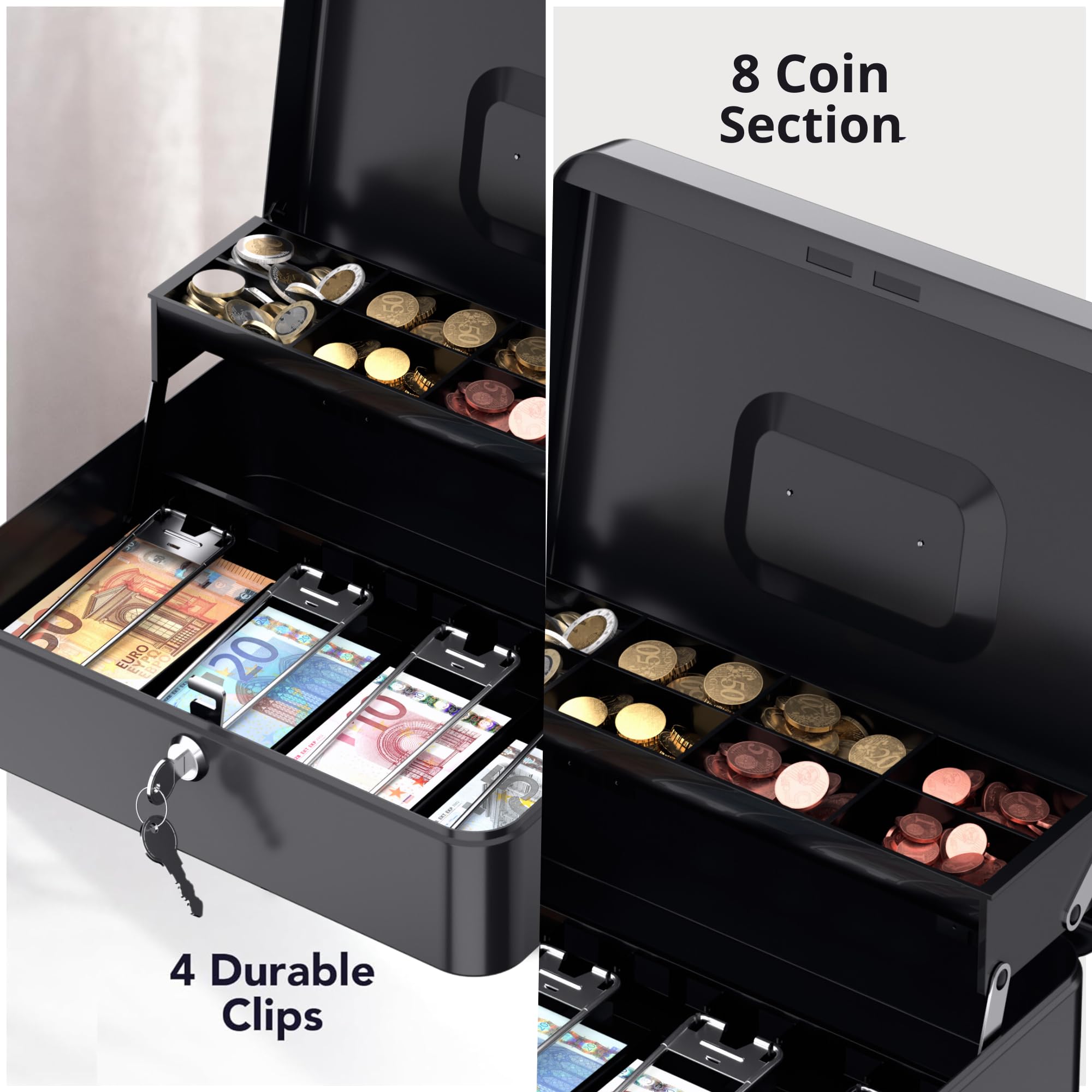 Cassetta Porta Valori In Ferro POS VALLEY - Salvadanaio Con Serratura E Vassoio Monete 30x24x9cm - Foto 7